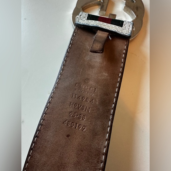 White Green and Red Gucci Striped Leather Belt with Interlocking G logo - Picture 3 of 4